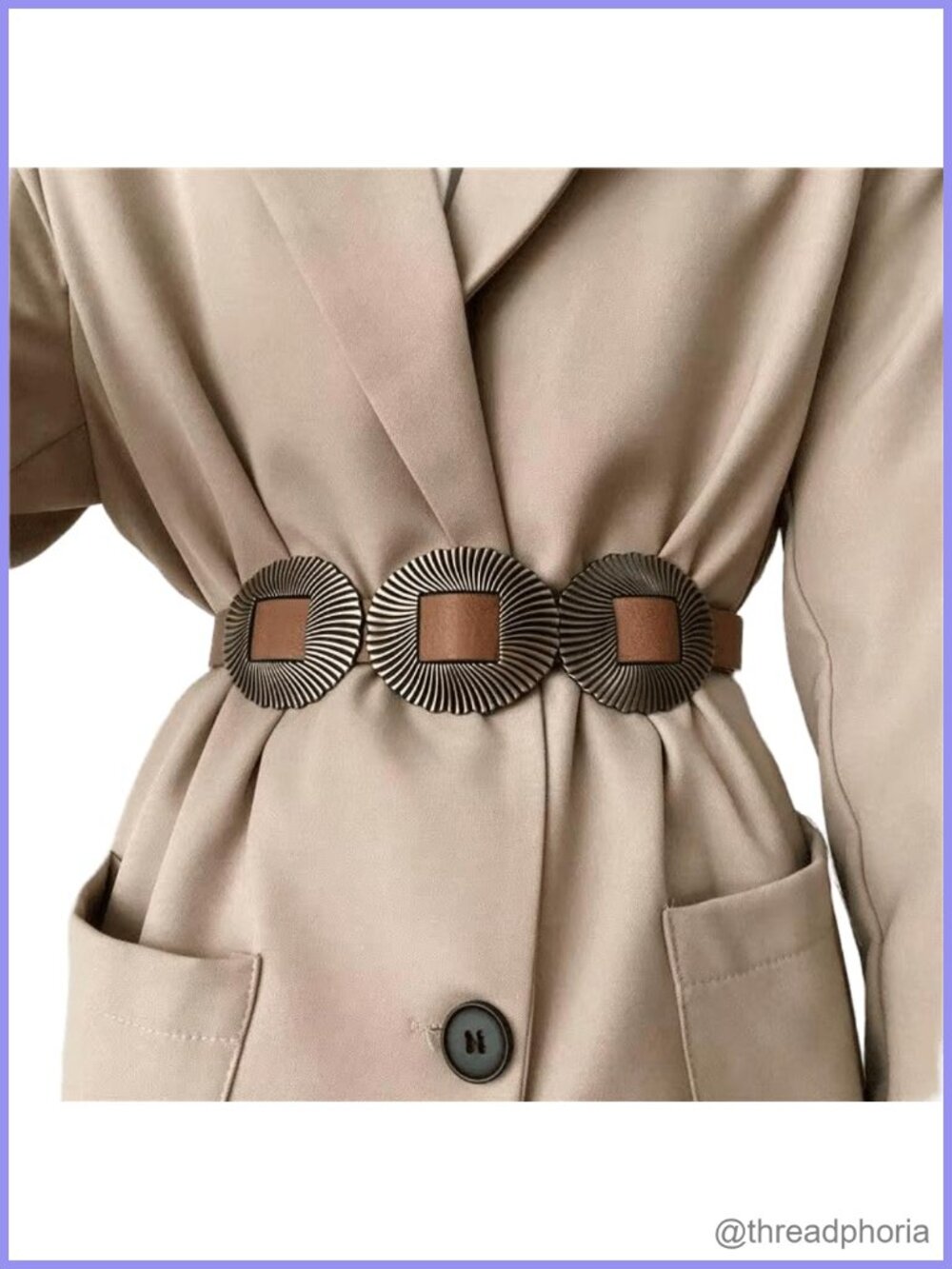Women's Western Boho PU Leather Concho Belt Adjustable Waist for Dresses Jeans